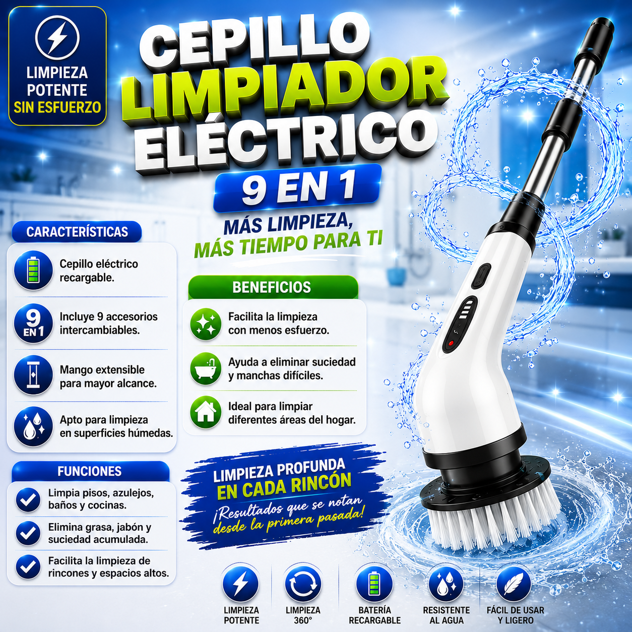 Cepillo Limpiador Eléctrico 9 en 1