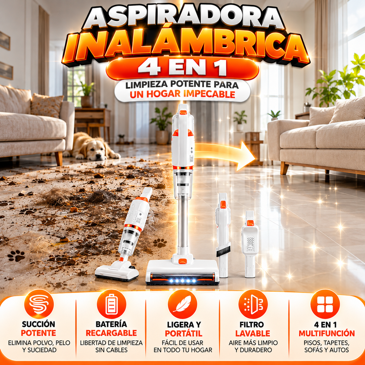 Aspiradora inalámbrica 4 en 1