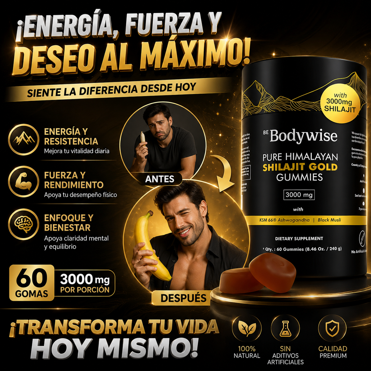Suplemento Shilajit Gomas 60 Pcs 3000mg