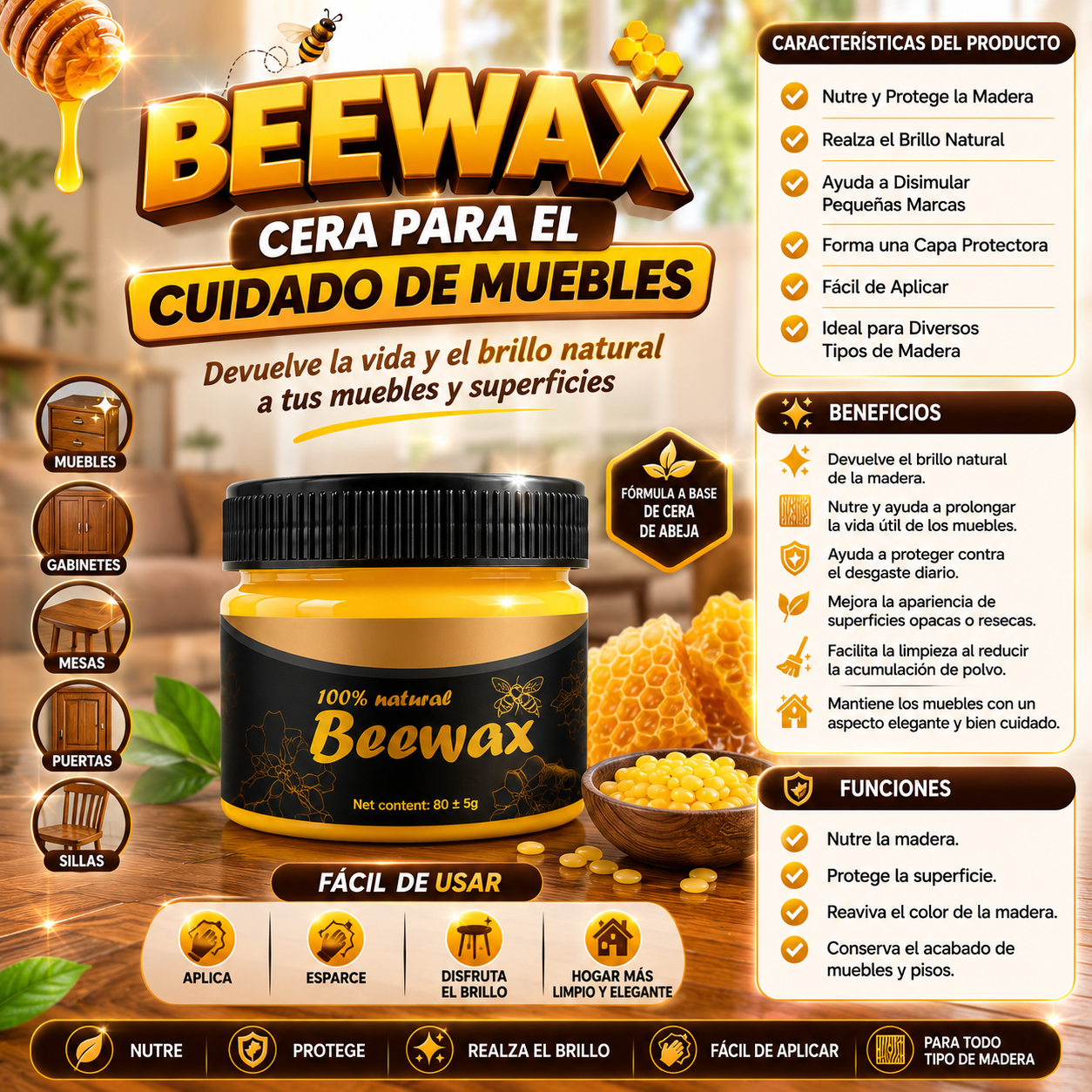 Beewax Cera para el cuidado de muebles