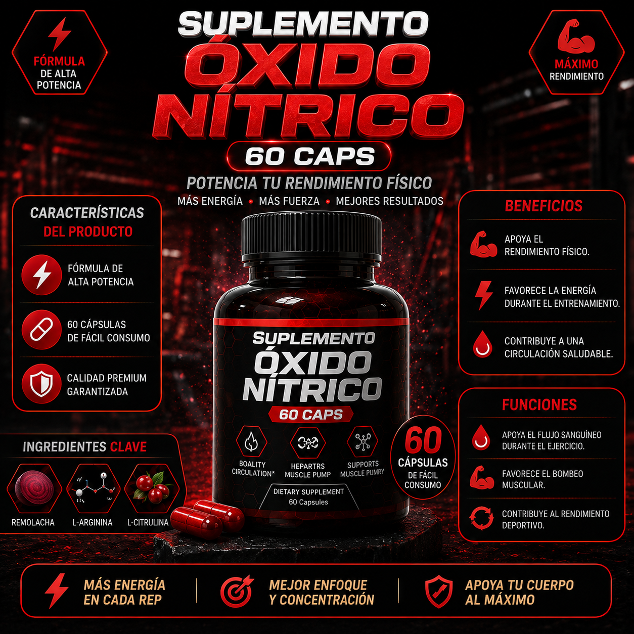 Suplemento Óxido Nítrico 60 caps