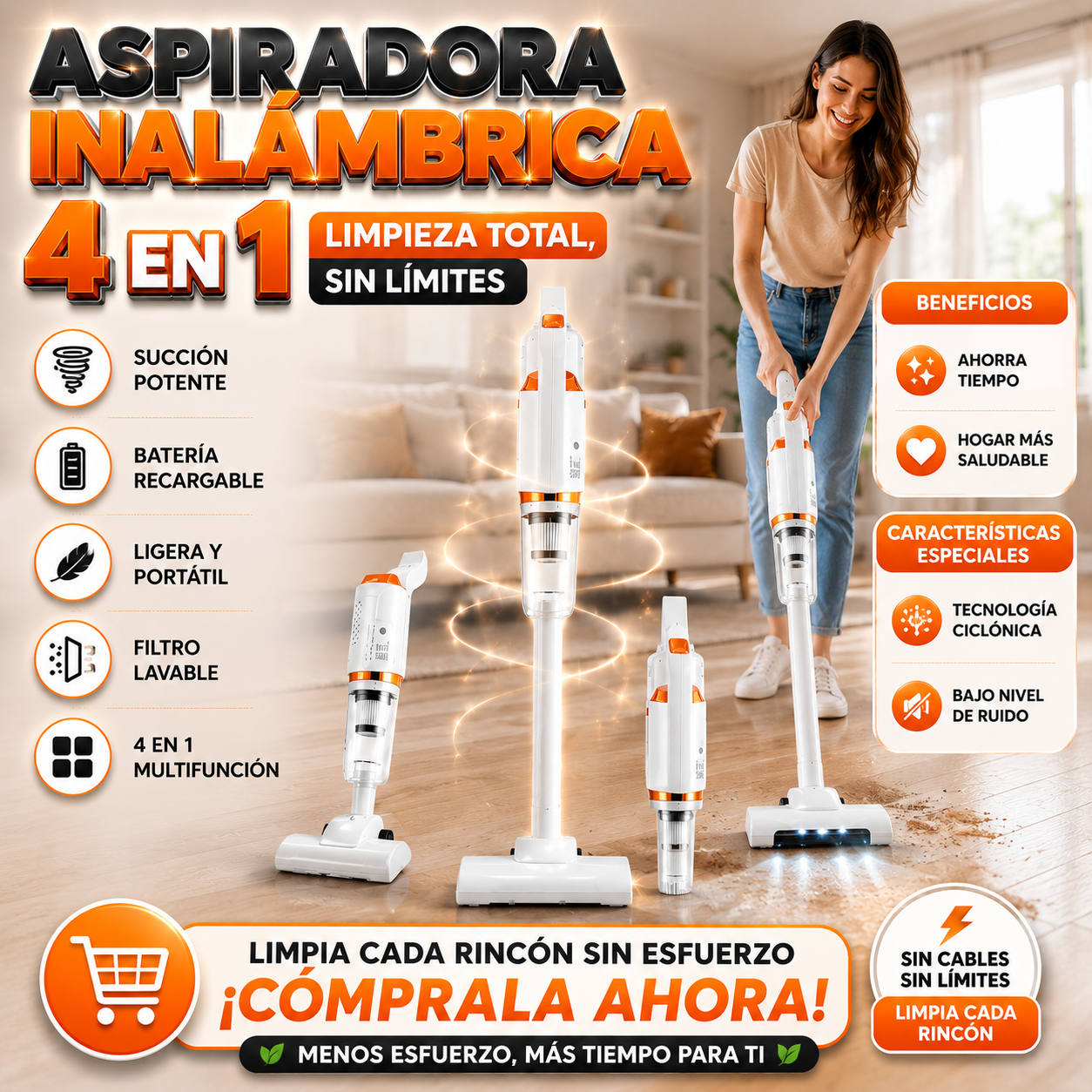 Aspiradora inalámbrica 4 en 1