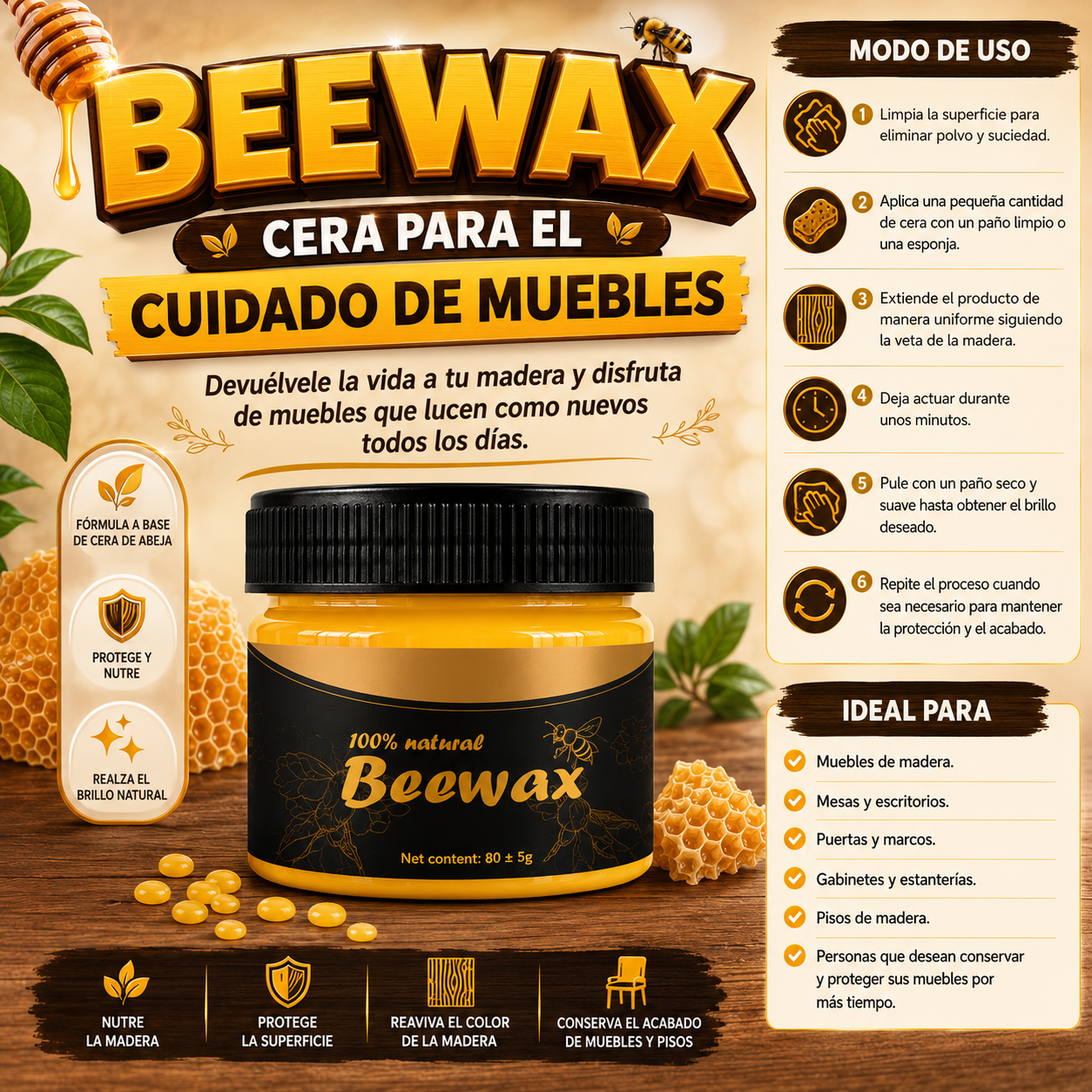 Beewax Cera para el cuidado de muebles