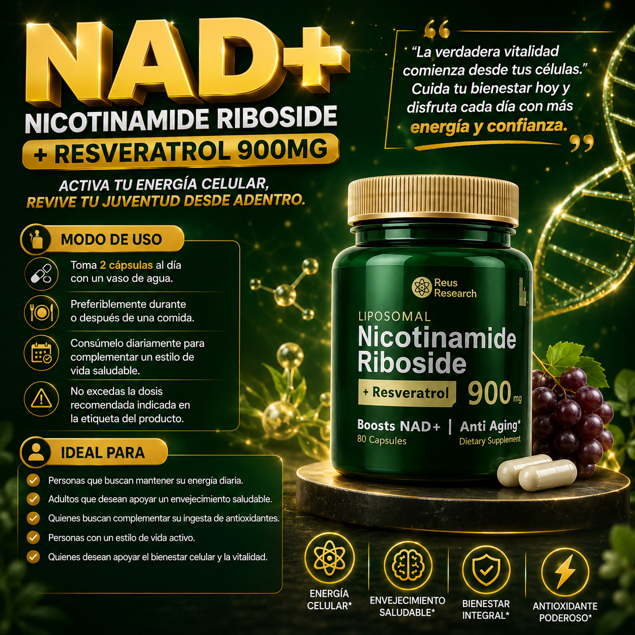 Nad + Nicotinamide Riboside+ Resveratol 900 mg